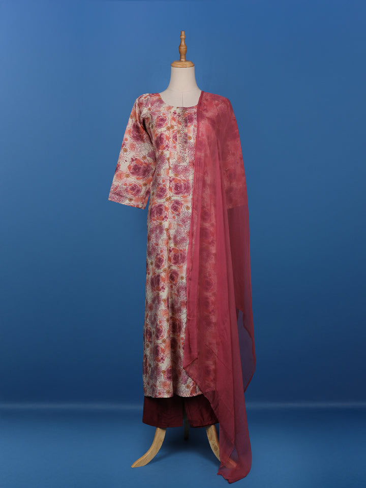 Pink Floral Designed Cotton Straight Cut Salwar Suit - Diadem