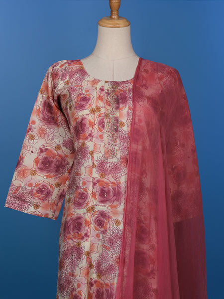 Pink Floral Designed Cotton Straight Cut Salwar Suit - Diadem