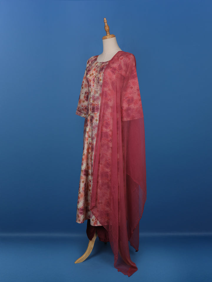 Pink Floral Designed Cotton Straight Cut Salwar Suit - Diadem