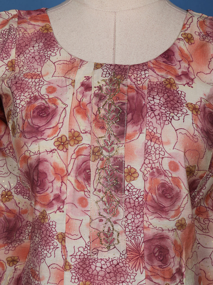 Pink Floral Designed Cotton Straight Cut Salwar Suit - Diadem