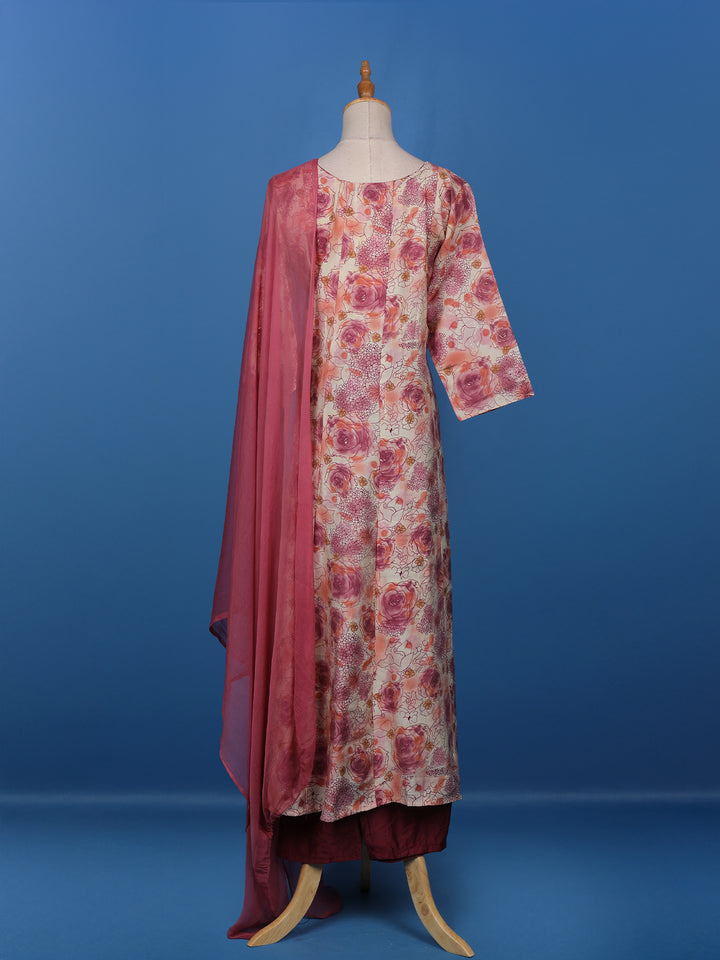 Pink Floral Designed Cotton Straight Cut Salwar Suit - Diadem