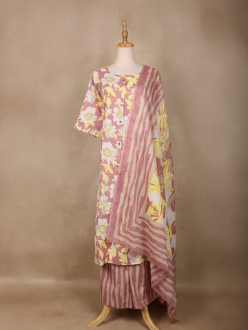 Pink Floral Designed Cotton Salwar Suit - Diadem