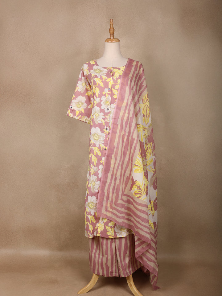 Pink Floral Designed Cotton Salwar Suit - Diadem