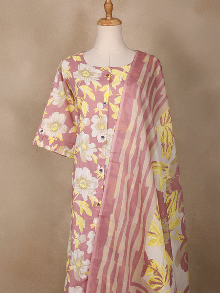 Pink Floral Designed Cotton Salwar Suit - Diadem