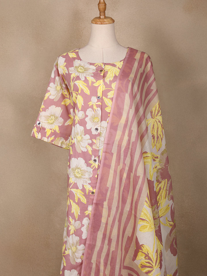 Pink Floral Designed Cotton Salwar Suit - Diadem