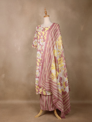 Pink Floral Designed Cotton Salwar Suit - Diadem