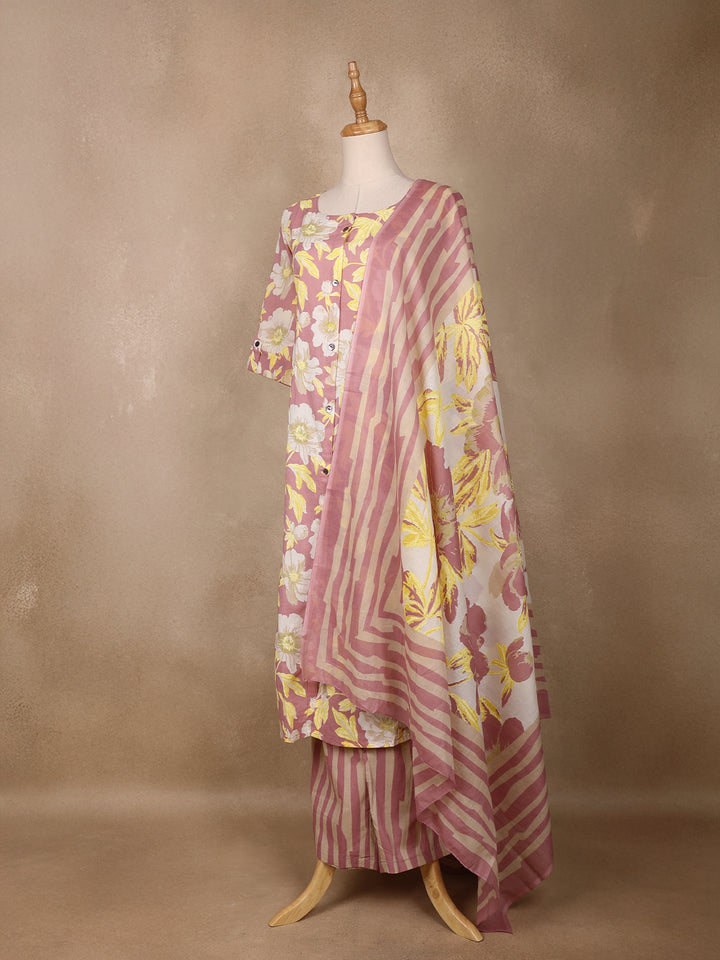 Pink Floral Designed Cotton Salwar Suit - Diadem