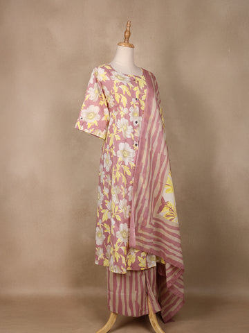Pink Floral Designed Cotton Salwar Suit - Diadem