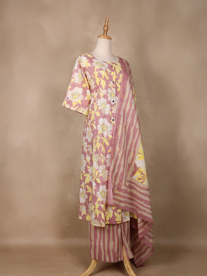 Pink Floral Designed Cotton Salwar Suit - Diadem