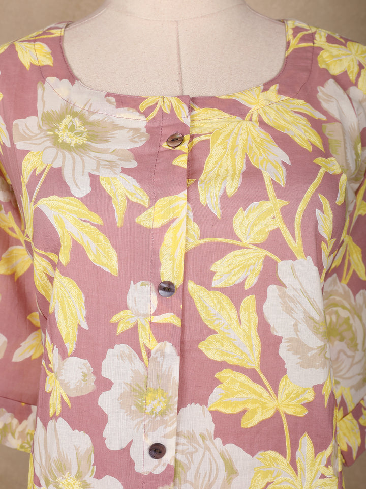Pink Floral Designed Cotton Salwar Suit - Diadem