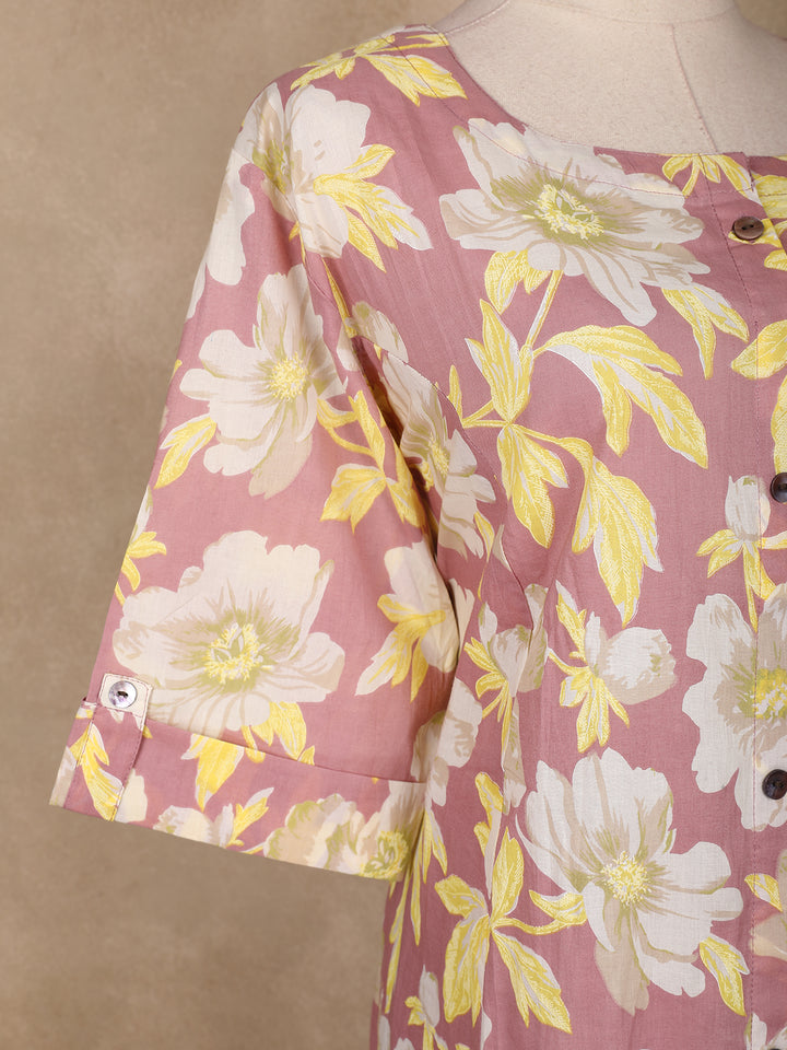 Pink Floral Designed Cotton Salwar Suit - Diadem