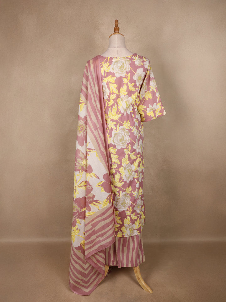 Pink Floral Designed Cotton Salwar Suit - Diadem