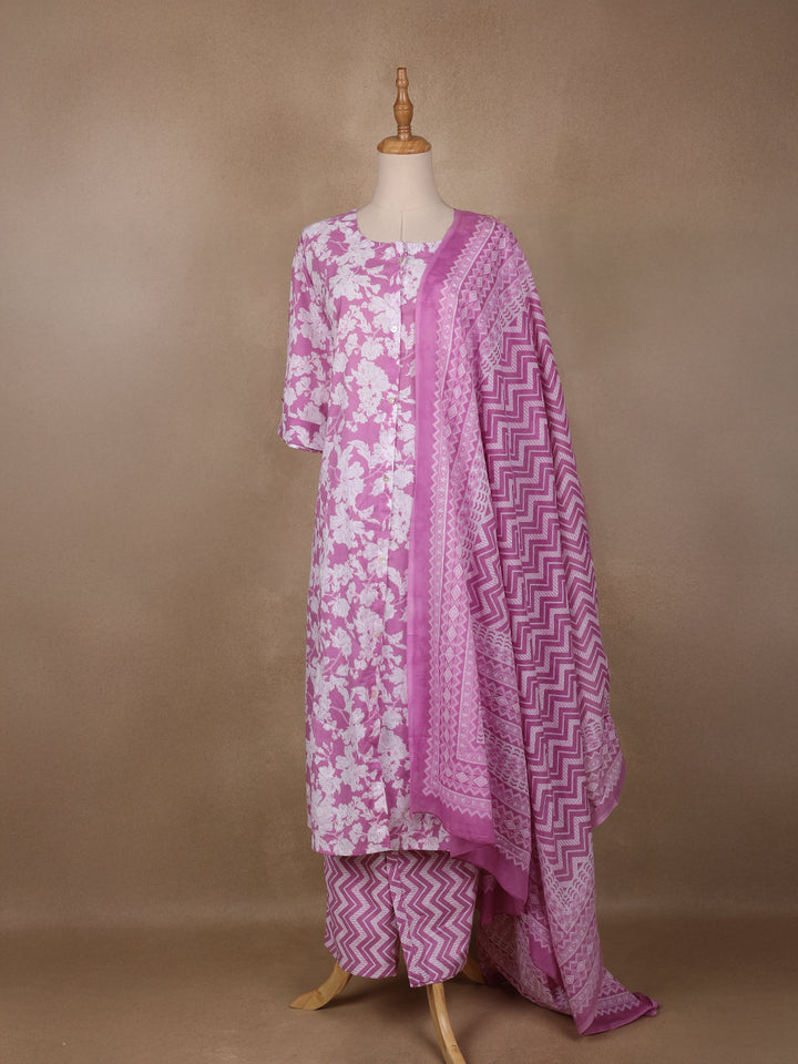 Pink Floral Designed Cotton Salwar Suit - Diadem
