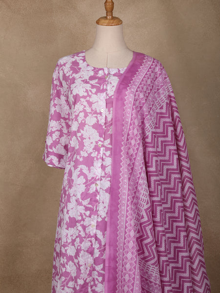 Pink Floral Designed Cotton Salwar Suit - Diadem