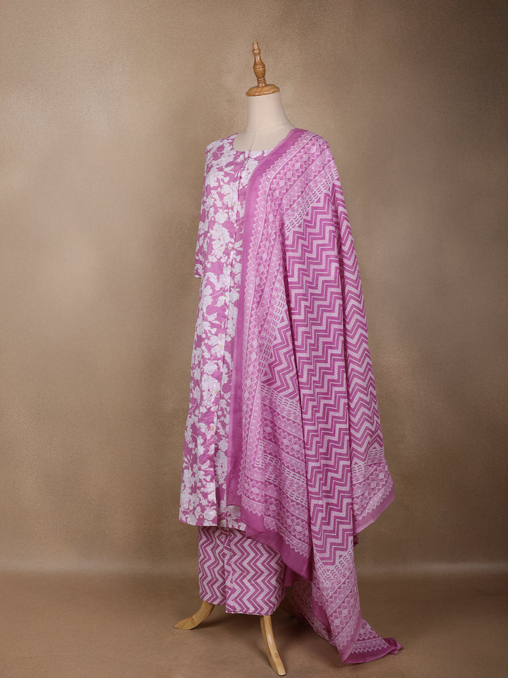Pink Floral Designed Cotton Salwar Suit - Diadem
