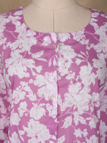 Pink Floral Designed Cotton Salwar Suit - Diadem