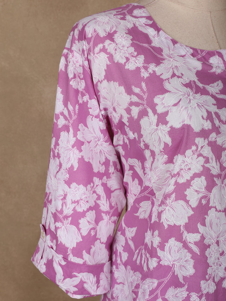Pink Floral Designed Cotton Salwar Suit - Diadem