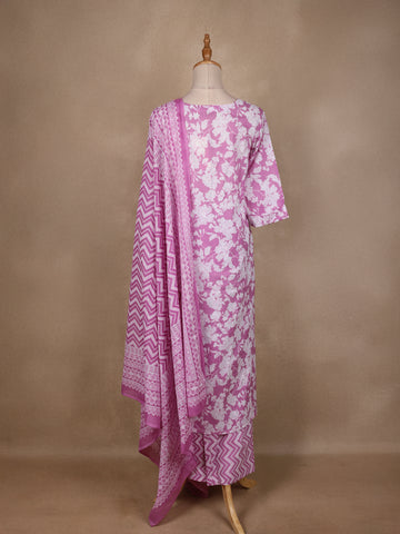 Pink Floral Designed Cotton Salwar Suit - Diadem