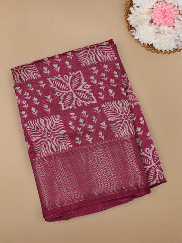 Pink Floral Designed Fancy Cotton Saree - Diadem