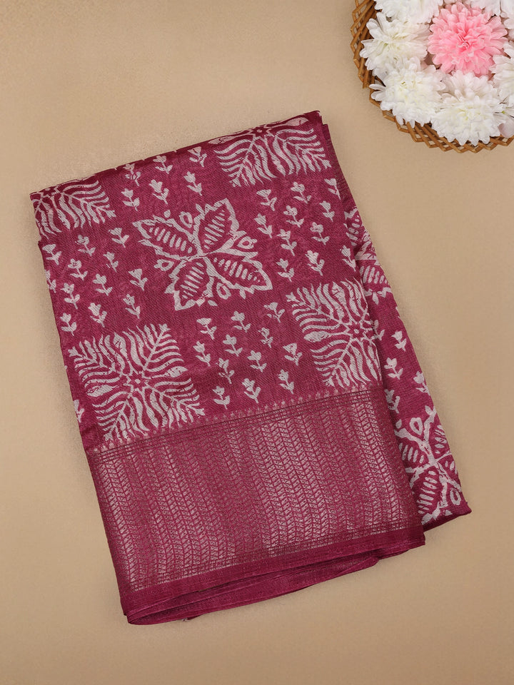 Pink Floral Designed Fancy Cotton Saree - Diadem
