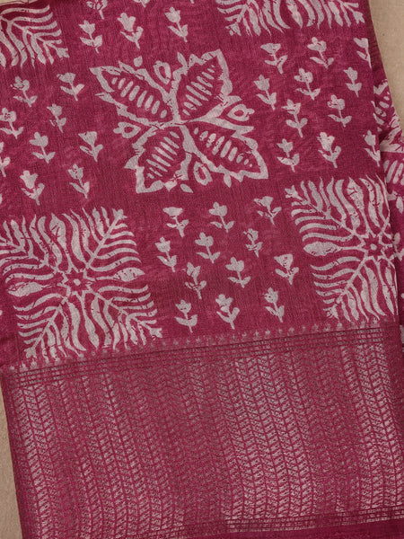 Pink Floral Designed Fancy Cotton Saree - Diadem