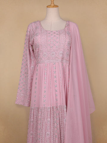 Pink Floral Designed Georgette Gown - Diadem