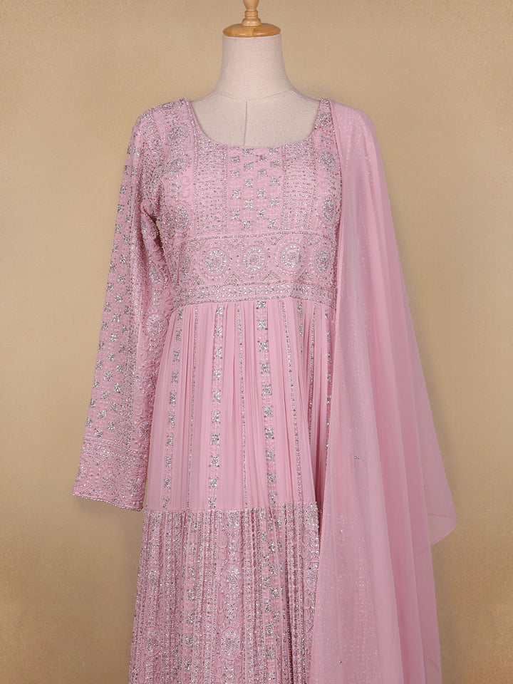 Pink Floral Designed Georgette Gown - Diadem