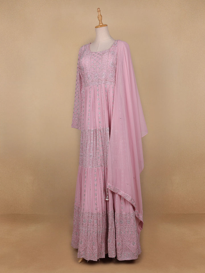Pink Floral Designed Georgette Gown - Diadem