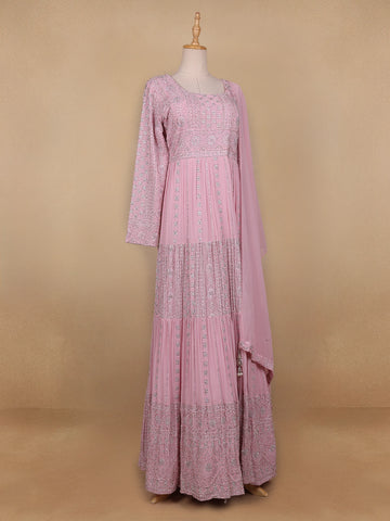 Pink Floral Designed Georgette Gown - Diadem