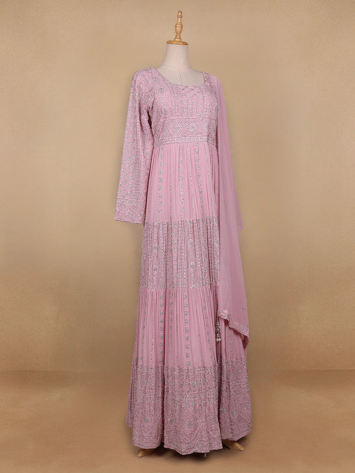 Pink Floral Designed Georgette Gown - Diadem