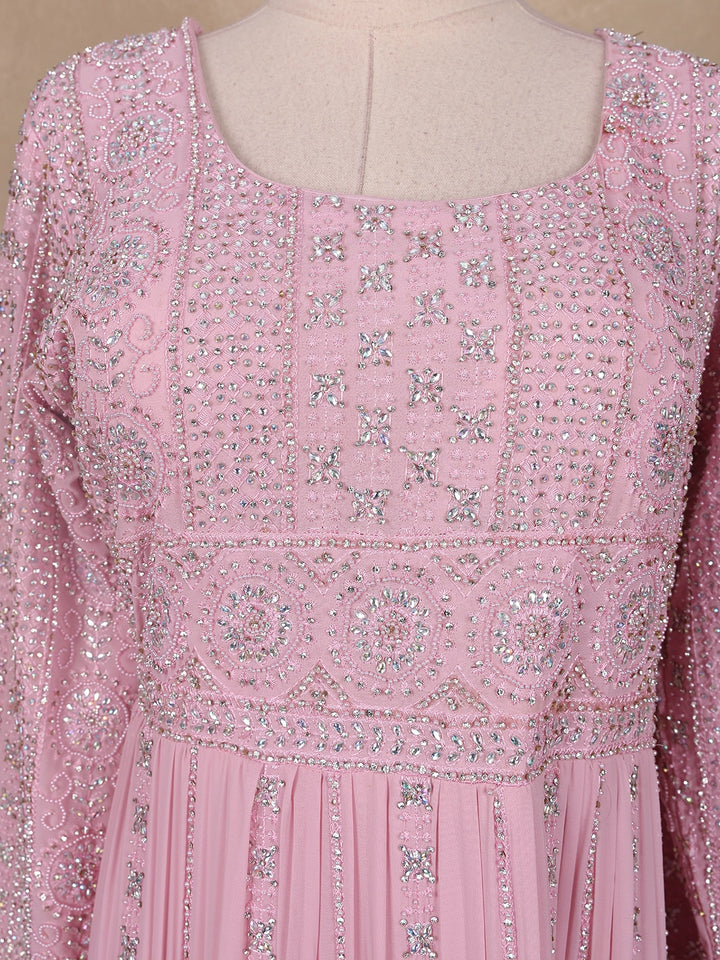 Pink Floral Designed Georgette Gown - Diadem