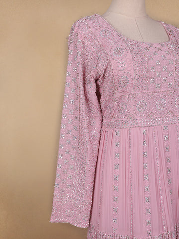 Pink Floral Designed Georgette Gown - Diadem