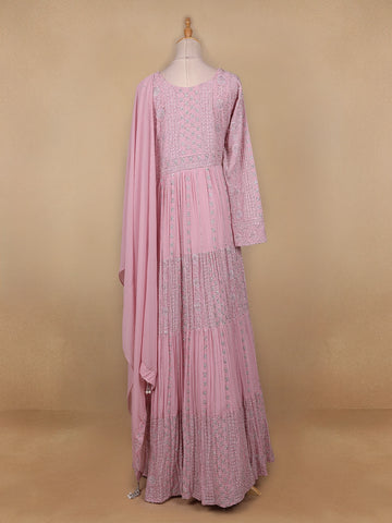 Pink Floral Designed Georgette Gown - Diadem
