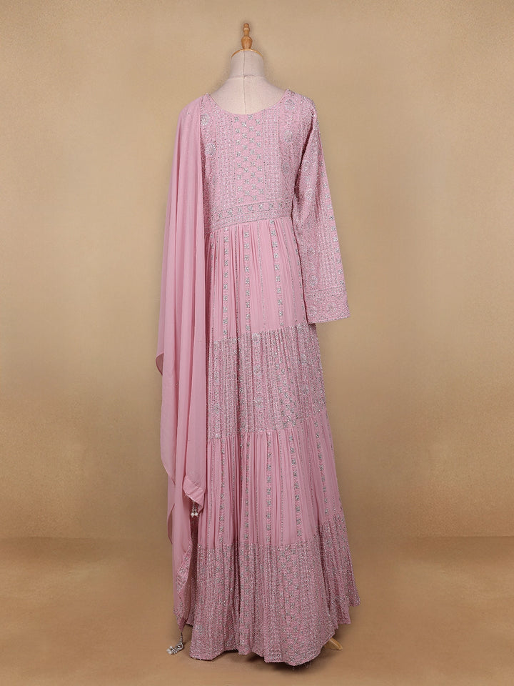Pink Floral Designed Georgette Gown - Diadem