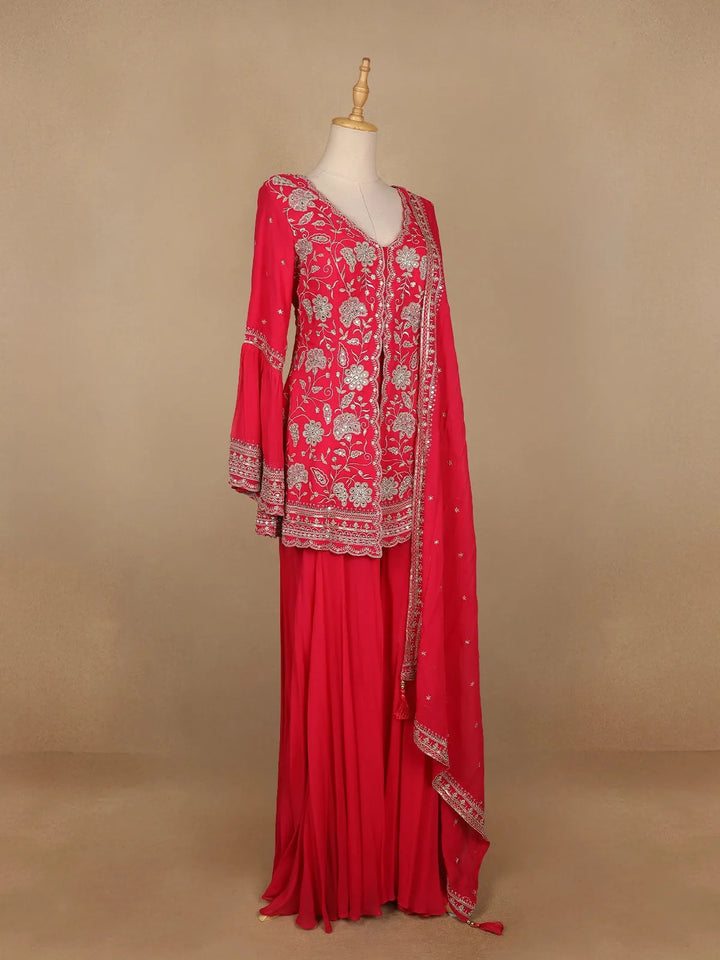 Pink Floral Designed Georgette Palazzo Salwar Suit - Diadem