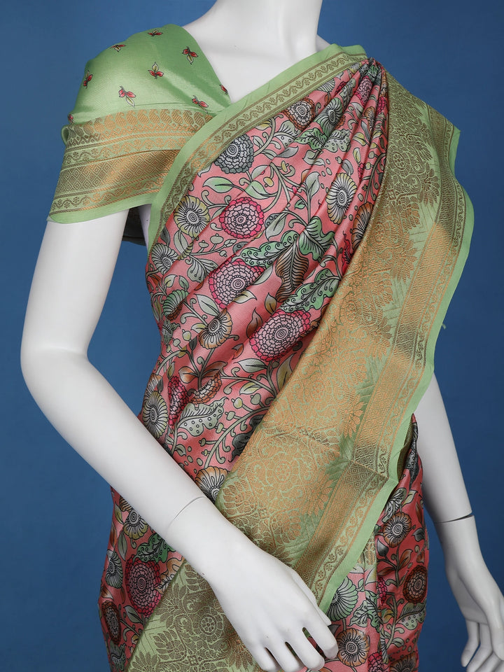 Pink Floral Designed Kora Printed Saree - Diadem