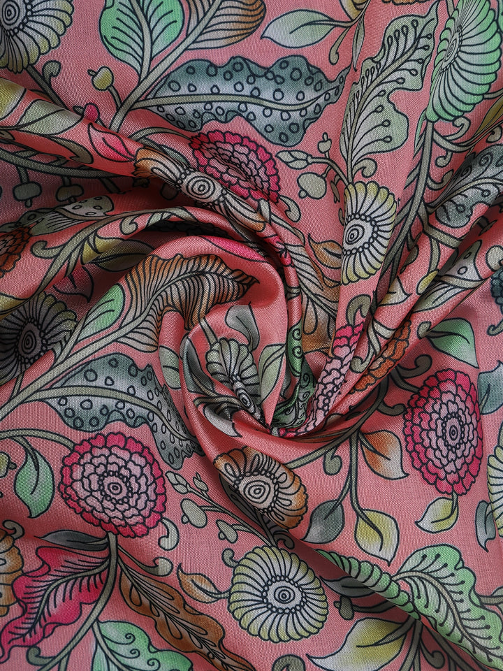 Pink Floral Designed Kora Printed Saree - Diadem