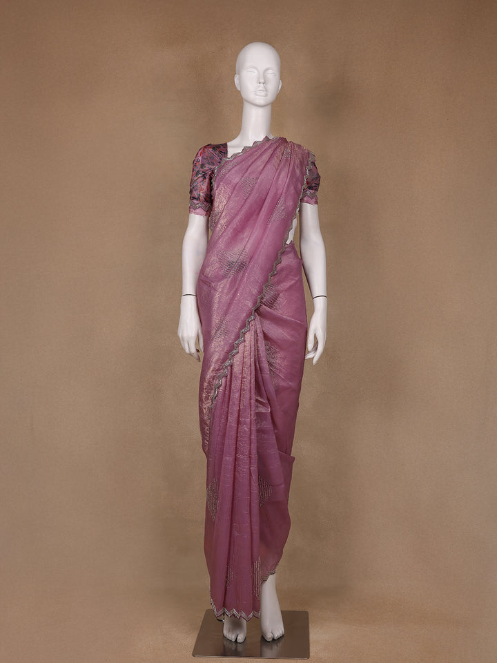 Pink Floral Designed Organza Designer Saree - Diadem