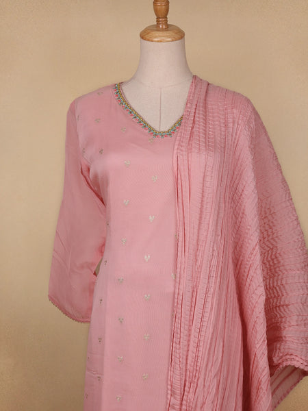 Pink Floral Designed Organza Salwar Suit - Diadem