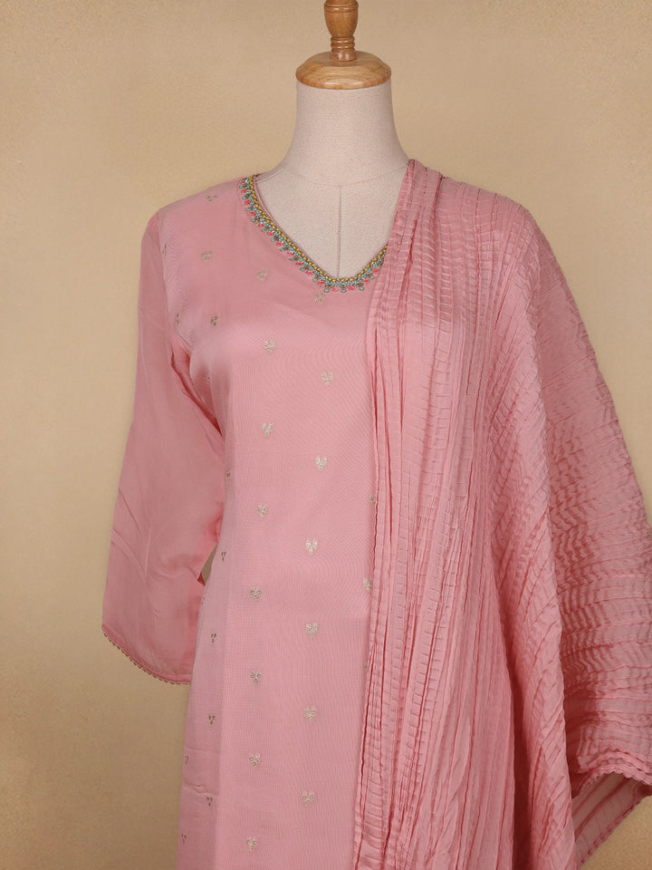 Pink Floral Designed Organza Salwar Suit - Diadem