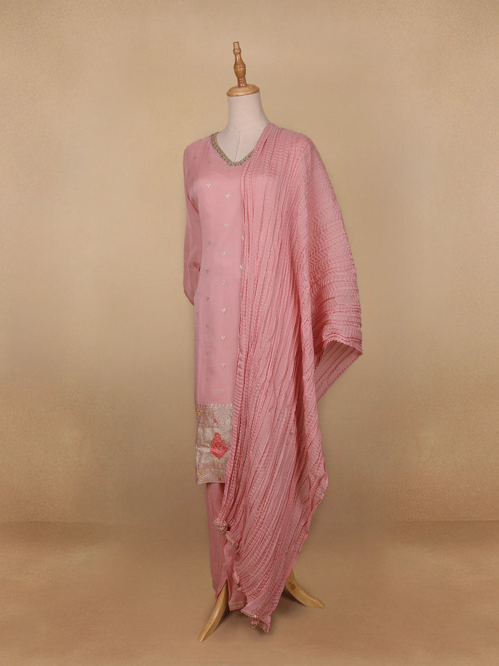 Pink Floral Designed Organza Salwar Suit - Diadem
