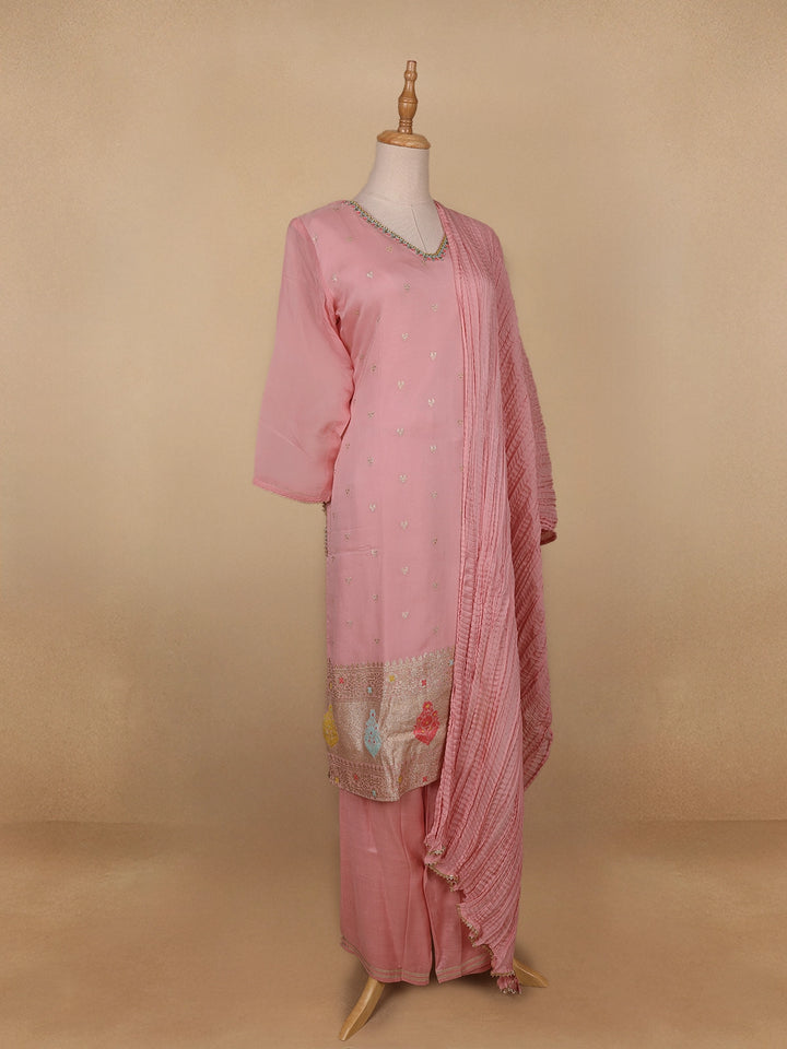 Pink Floral Designed Organza Salwar Suit - Diadem