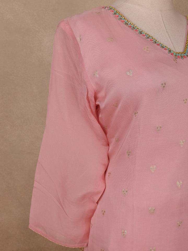 Pink Floral Designed Organza Salwar Suit - Diadem