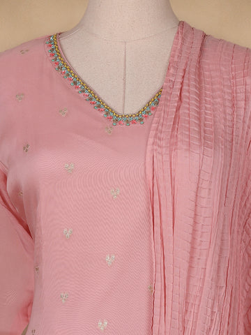 Pink Floral Designed Organza Salwar Suit - Diadem