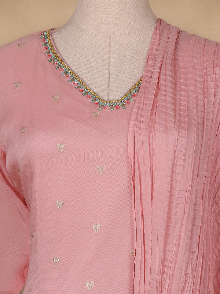 Pink Floral Designed Organza Salwar Suit - Diadem