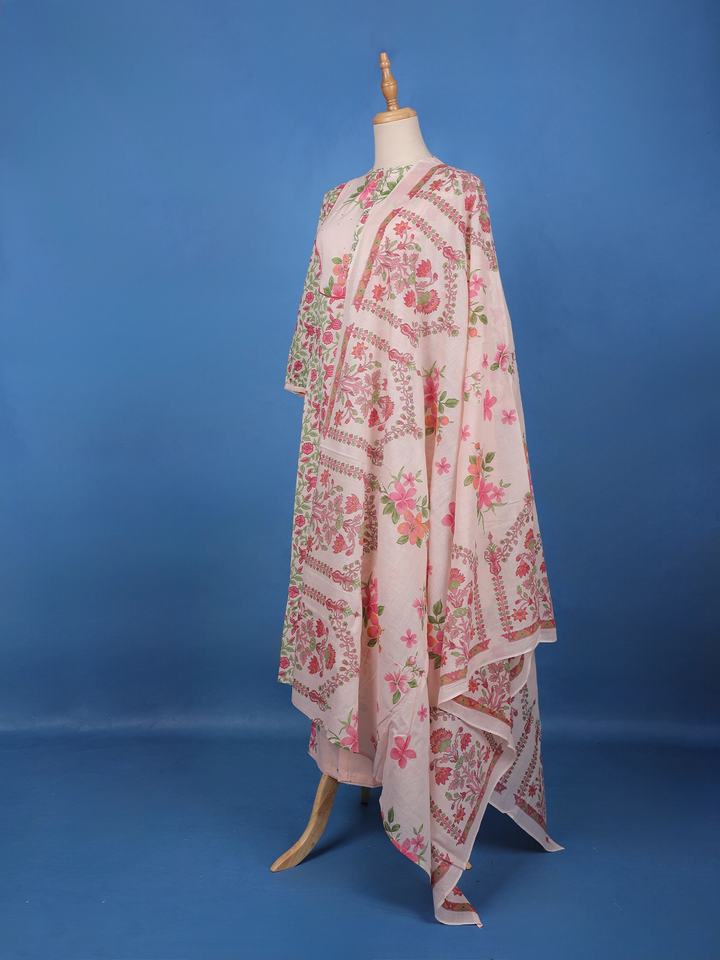 Pink Floral Design Printed Cotton Salwar Suit - Diadem