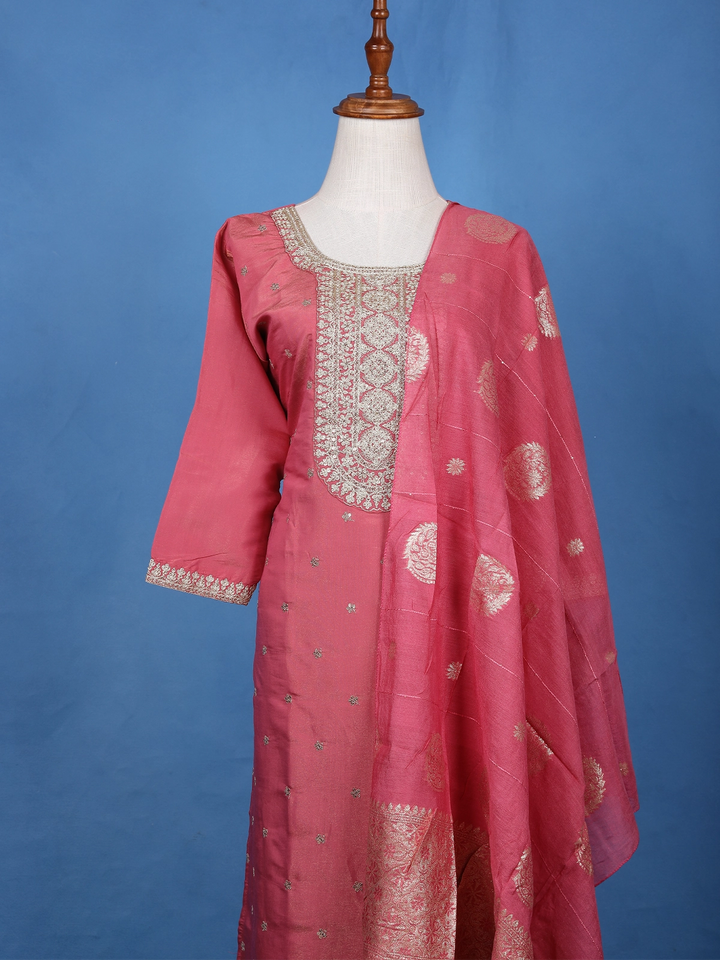 Pink Floral Embroidered Georgette Salwar Suit - Diadem