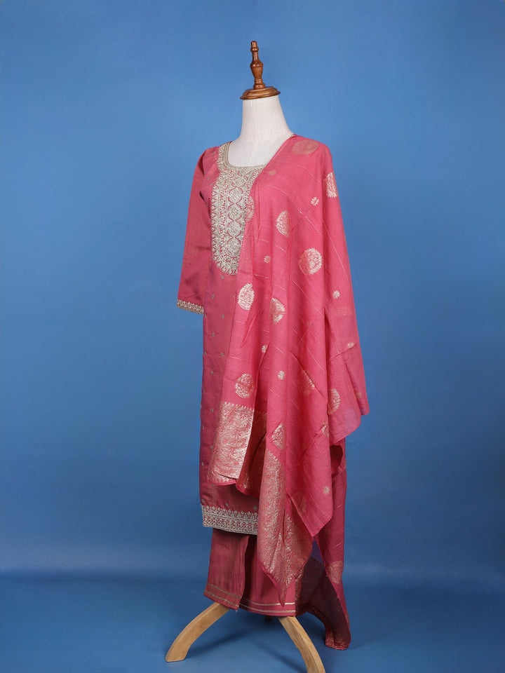 Pink Floral Embroidered Georgette Salwar Suit - Diadem
