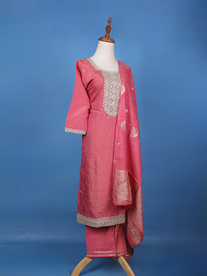 Pink Floral Embroidered Georgette Salwar Suit - Diadem