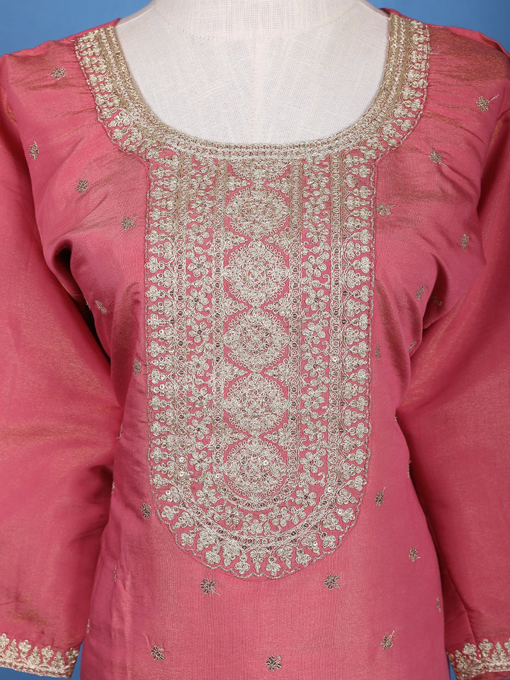 Pink Floral Embroidered Georgette Salwar Suit - Diadem